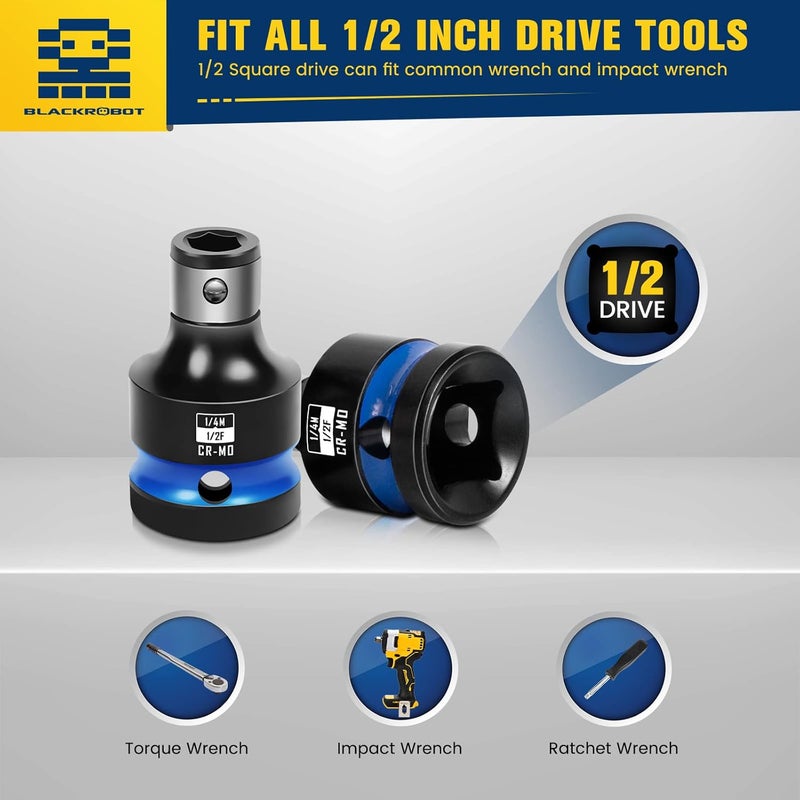 BLACKROBOT 2PCS Impact Bit Holders 1/2 Inch Square Drive to 1/4 Inch Hex Socket Adapter for Impact Wrench - Image 5